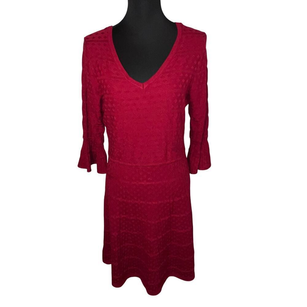 Gabby & Skye Womens sz large textured‎ knit Bell sleeves fit flare midi Y2Kdress